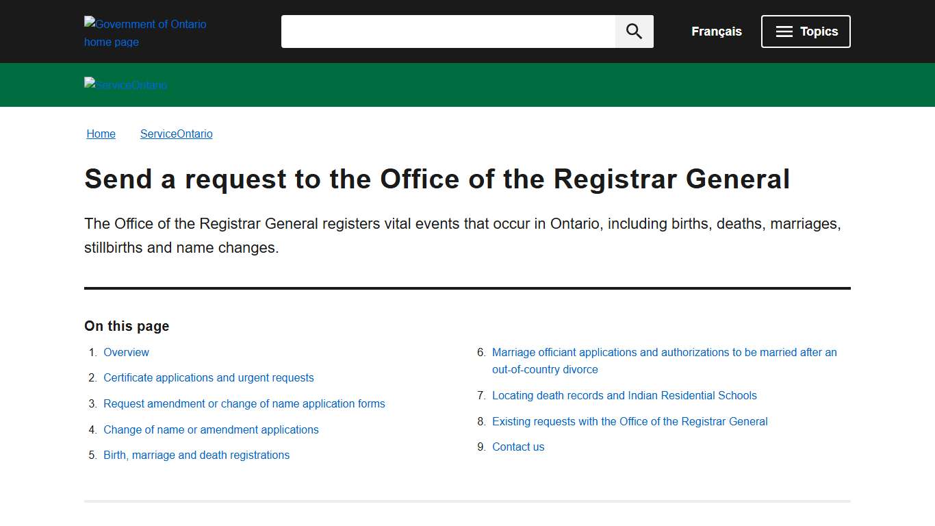 Send a request to the Office of the Registrar General | ontario.ca
