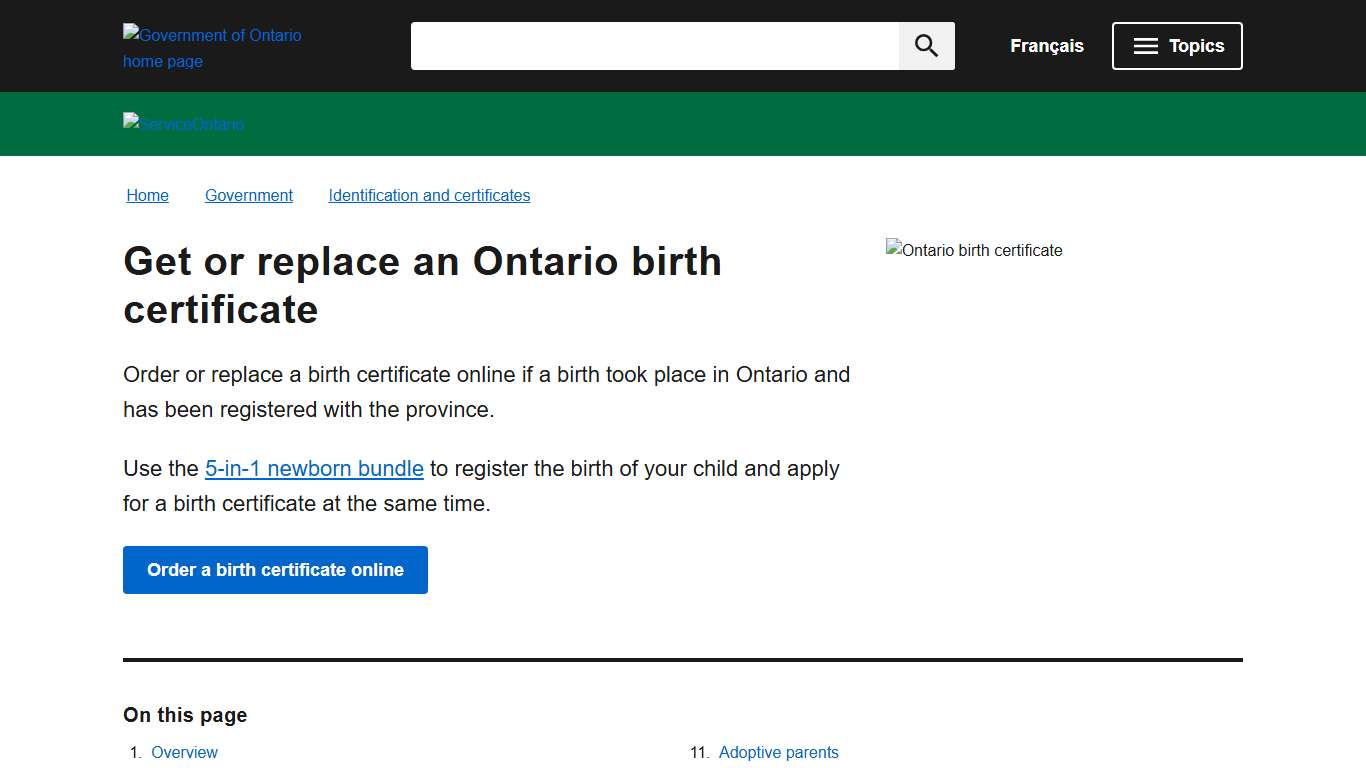 Get or replace an Ontario birth certificate | ontario.ca