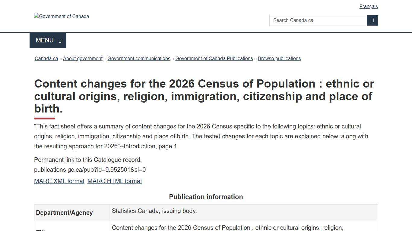Content changes for the 2026 Census of Population : ethnic or cultural origins, religion, immigration, citizenship and place of birth.: CS982-00004/2026-3E-PDF - Government of Canada Publications - Canada.ca